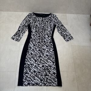 EUC Ralph Lauren Dress Sz 4 4R Black Beige Geometric Lined Pull-On Stretch